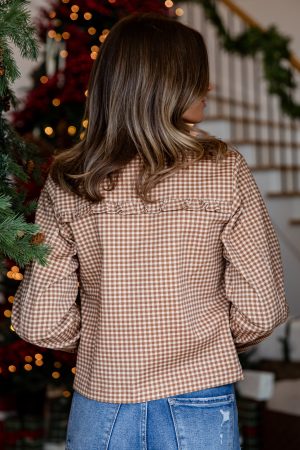 Cozy Gingham Brown Button Front Jacket