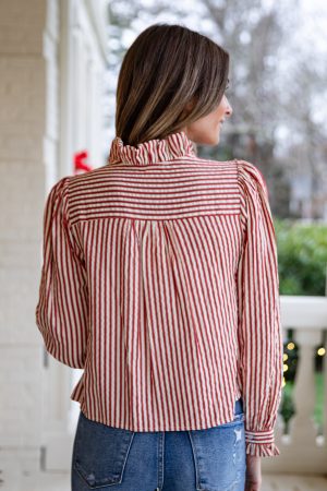 Candy Cane Ruffle Red Stripe Blouse
